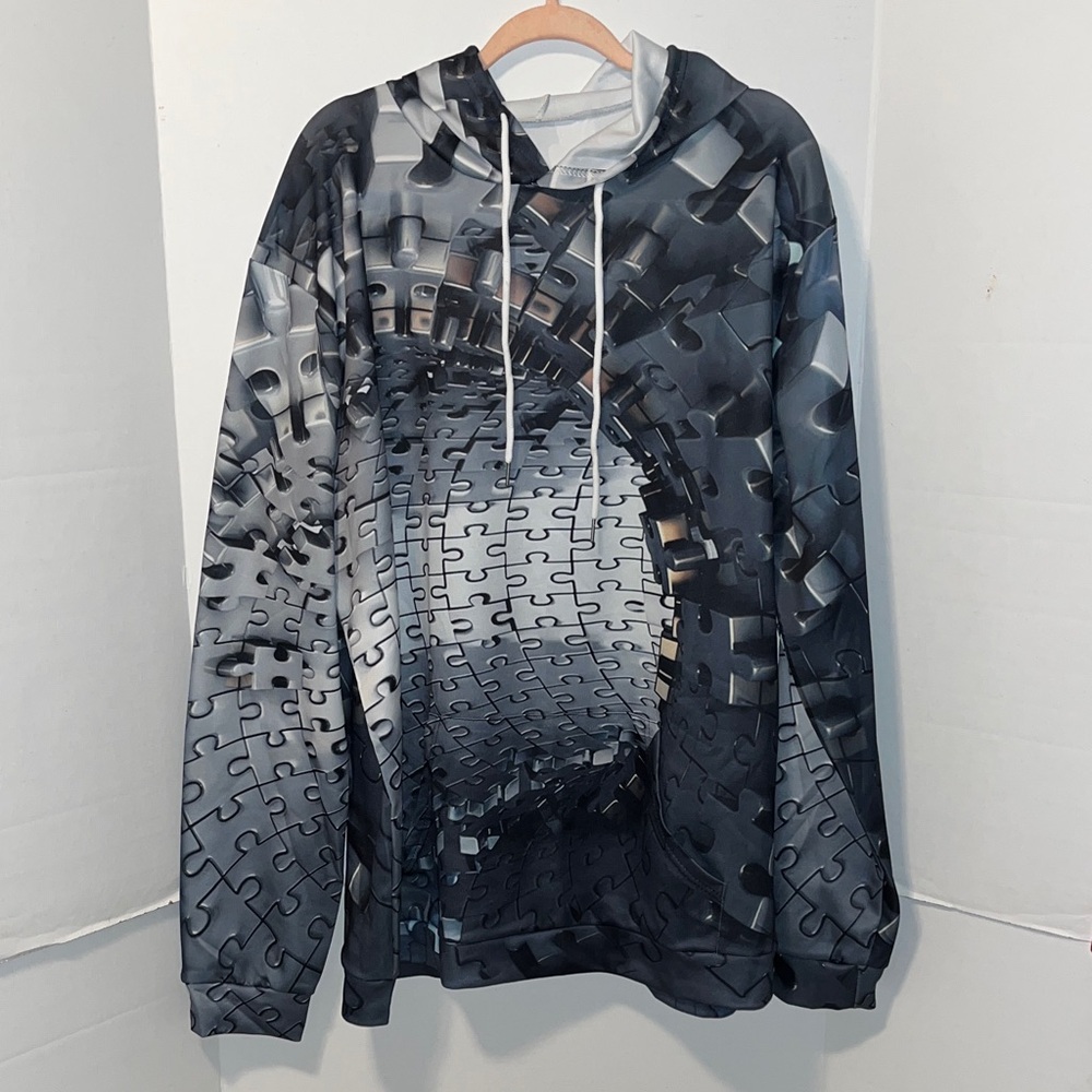 Lightweight Men's Gray Puzzle Print Hoodie